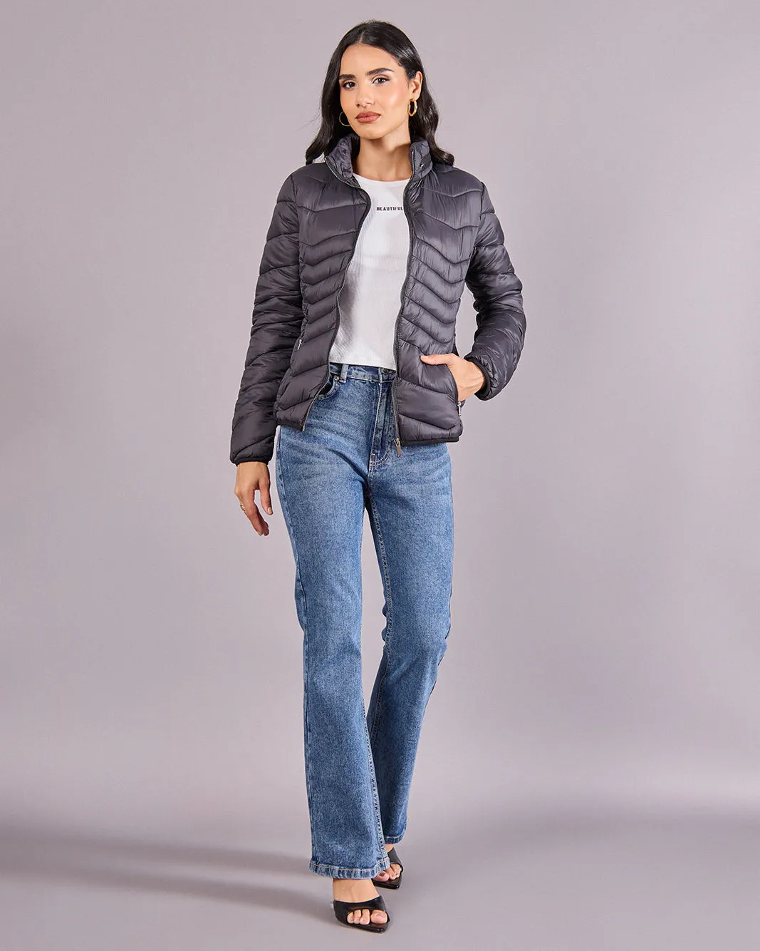 Women Charcoal Padded Jacket sold by Redtag product image thumbnail 2