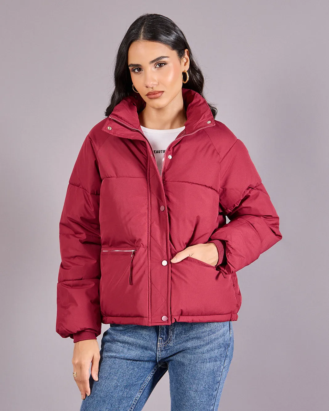 Women Red Padded Jacket sold by Redtag