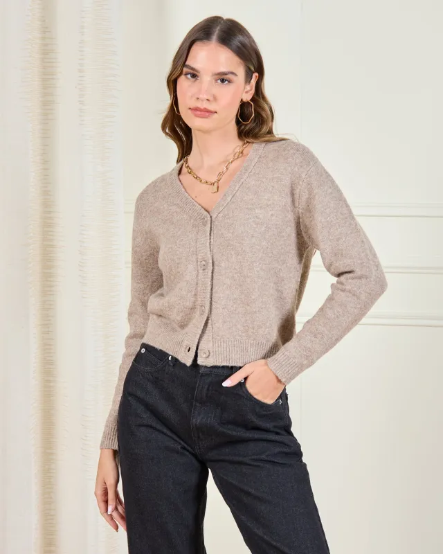 Women Beige Button Front Knit Cardigan sold by Redtag