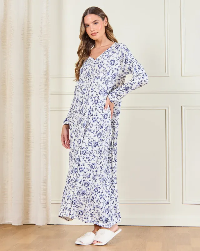 Women Blue Floral Print Loose Knit Nightgown sold by Redtag