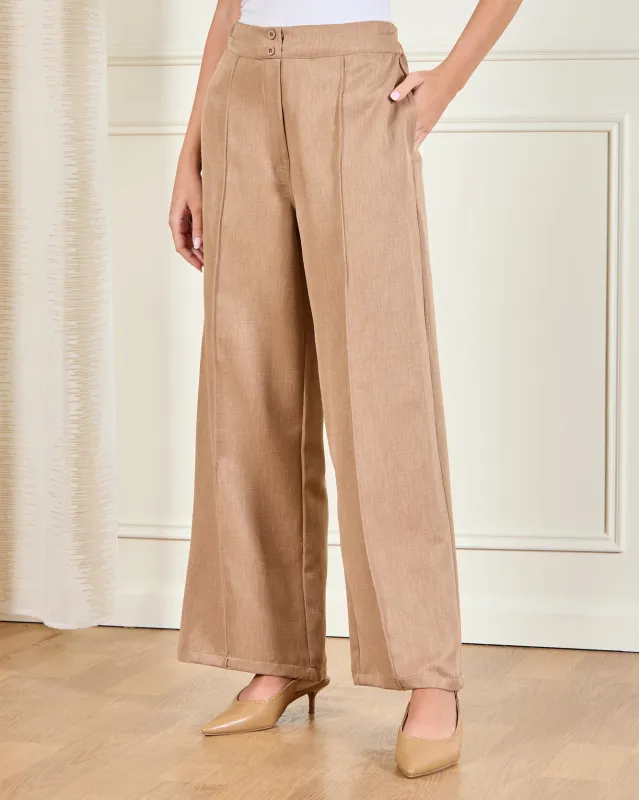 Women Beige Solid Casual Trouser sold by Redtag