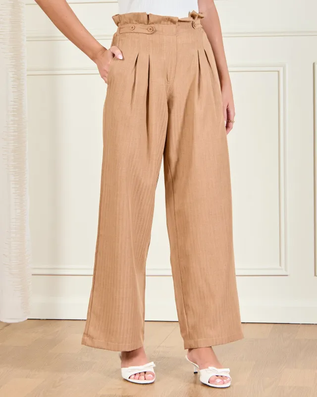 Women Beige High-Waist Pleated Pants sold by Redtag