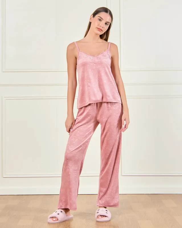 Women Pink Jacquard Velour Cami Set (2 Piece) sold by Redtag