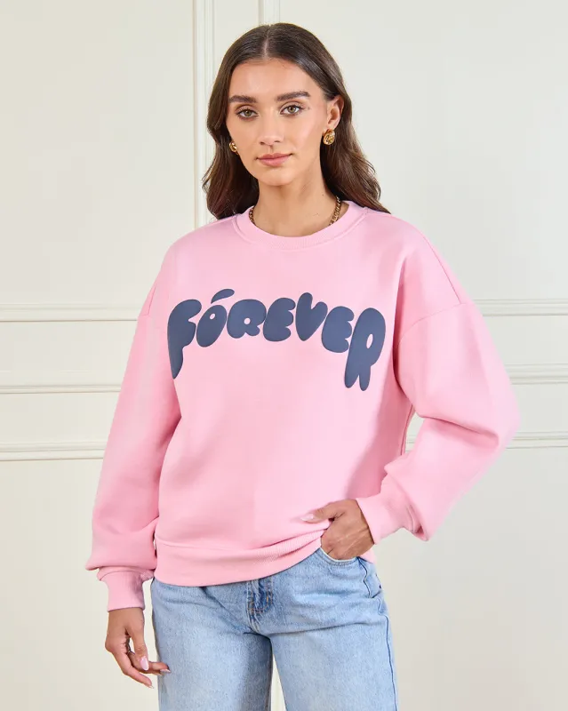 Women Pink Puff Printed Pullover Sweatshirt sold by Redtag