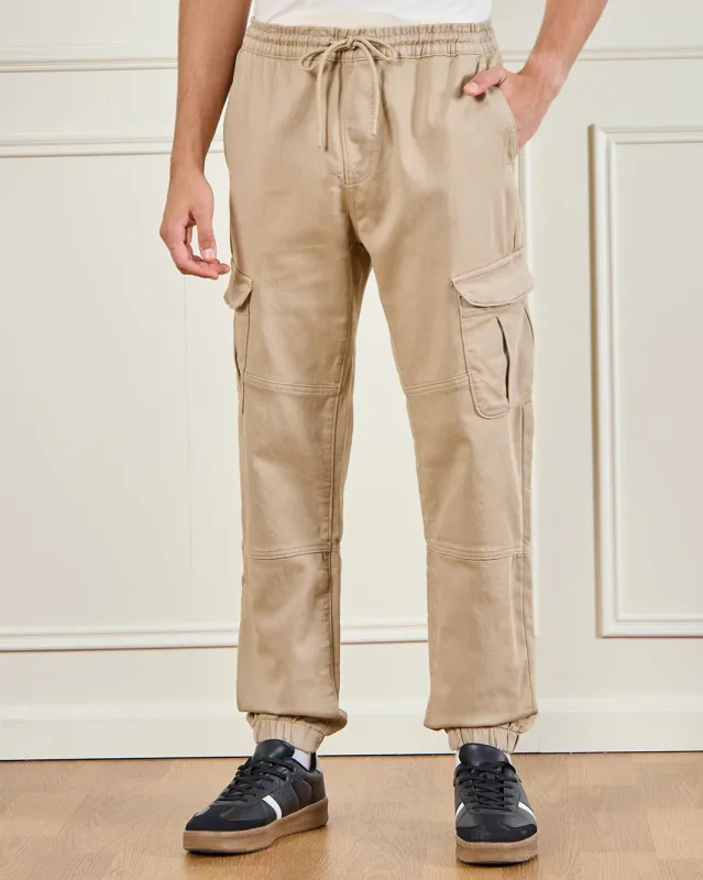 Men Beige Knit Denim Cargo sold by Redtag