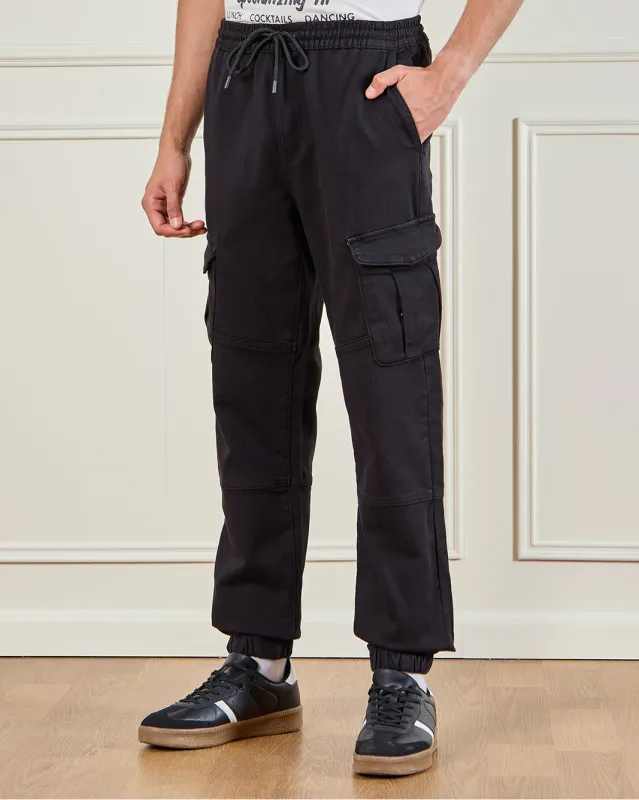Men Black Knit Denim Cargo sold by Redtag