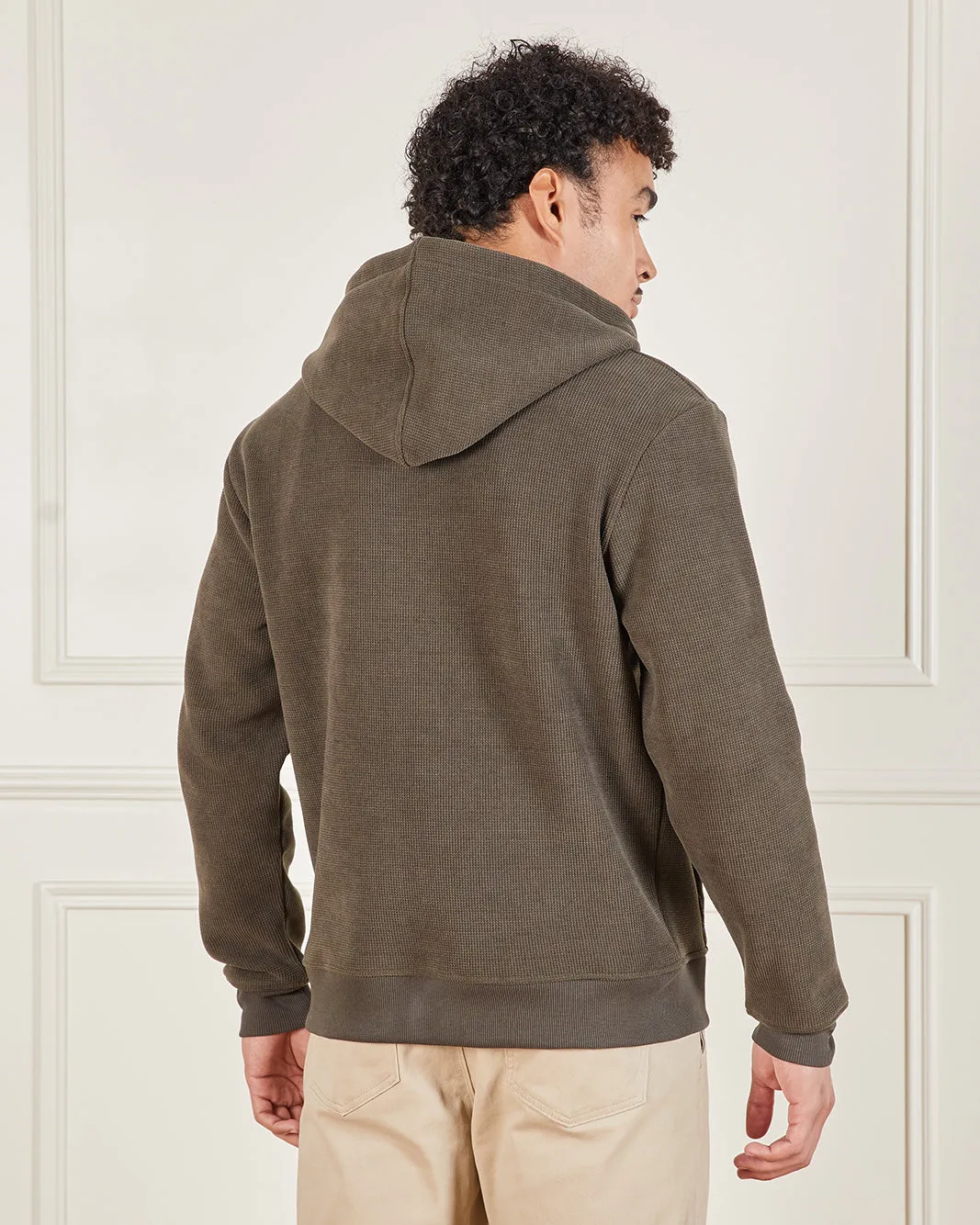 Men Olive Faux Fur Lined Hooded Sweatshirt sold by Redtag product image thumbnail 3