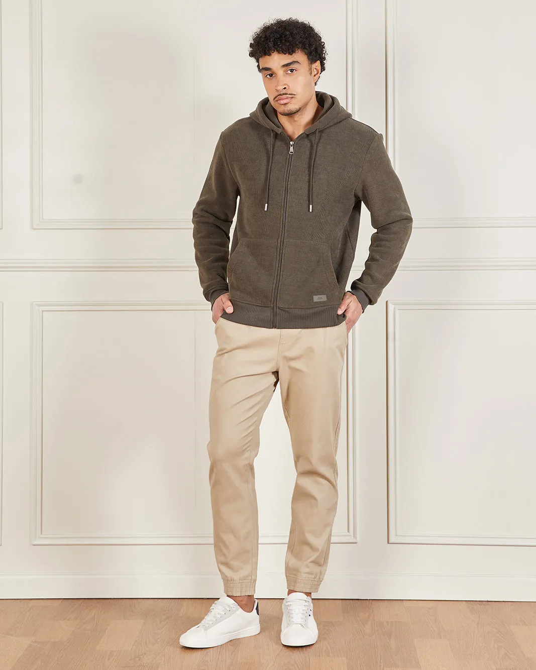 Men Olive Faux Fur Lined Hooded Sweatshirt sold by Redtag product image thumbnail 2