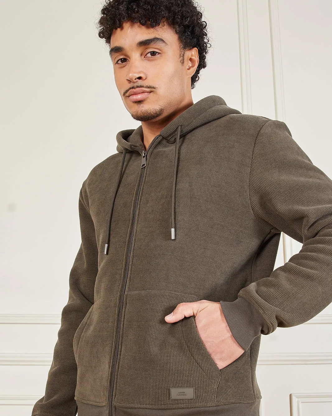 Men Olive Faux Fur Lined Hooded Sweatshirt sold by Redtag product image thumbnail 4