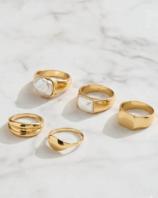 Women Gold Ring Set (5 Piece) sold by Redtag