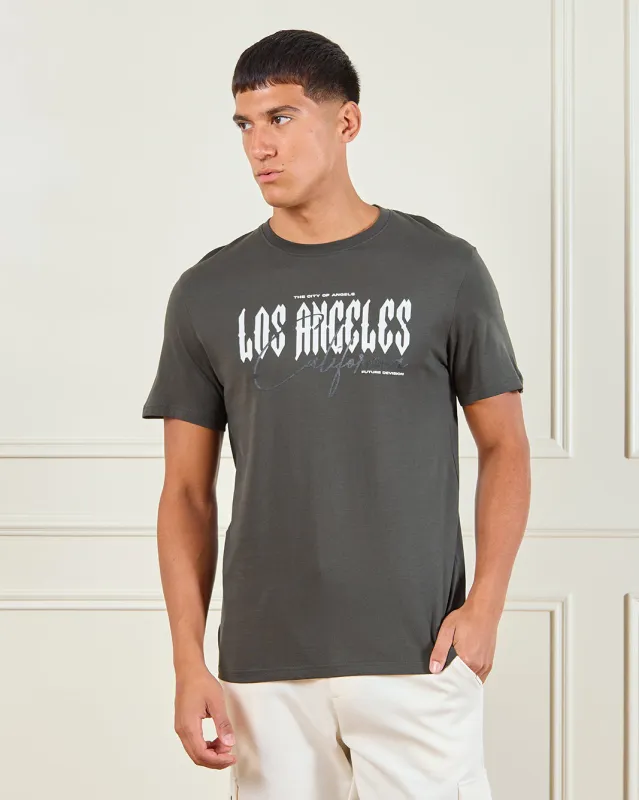 Men Charcoal Basic Graphic T-shirt sold by Redtag