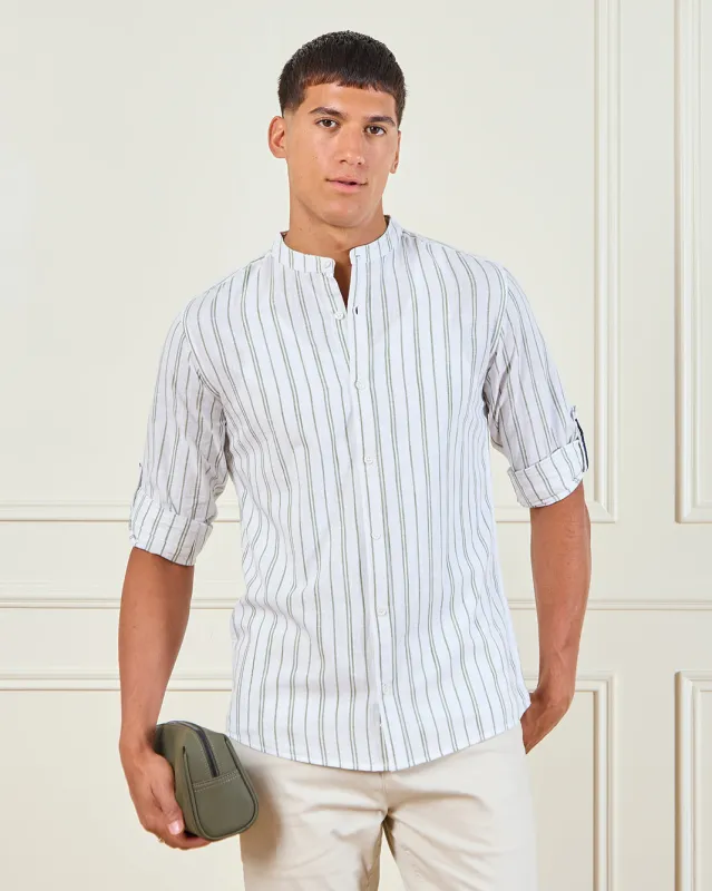 Men White Mandarin Casual Shirt sold by Redtag