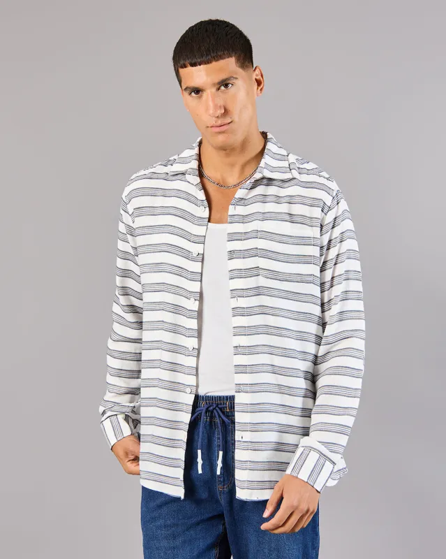 Men White Striped Collared Shirt sold by Redtag