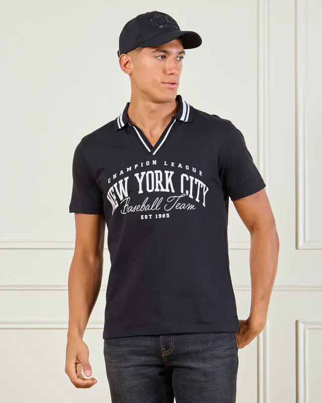 Men Black New York Print Polo Shirt sold by Redtag