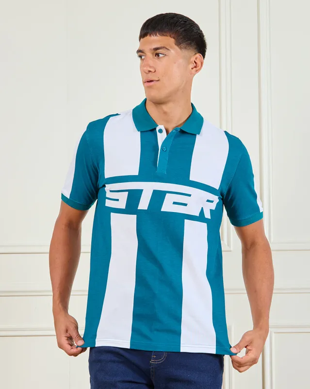 Men Green Striped Polo Shirt sold by Redtag