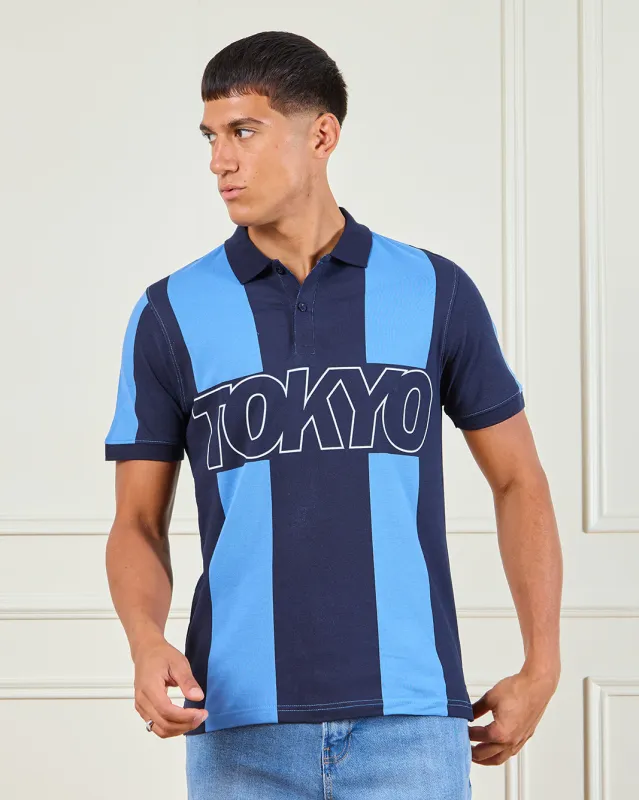 Men  Navy Striped Polo Shirt sold by Redtag