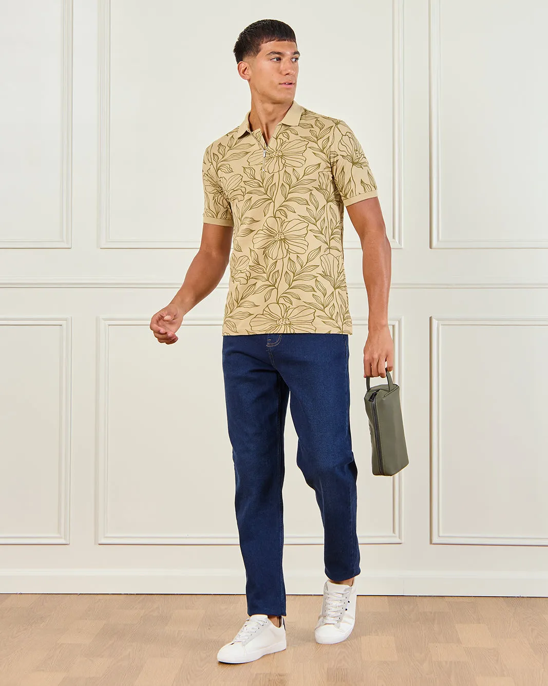 Men Beige Floral Print Polo Shirt sold by Redtag product image thumbnail 2