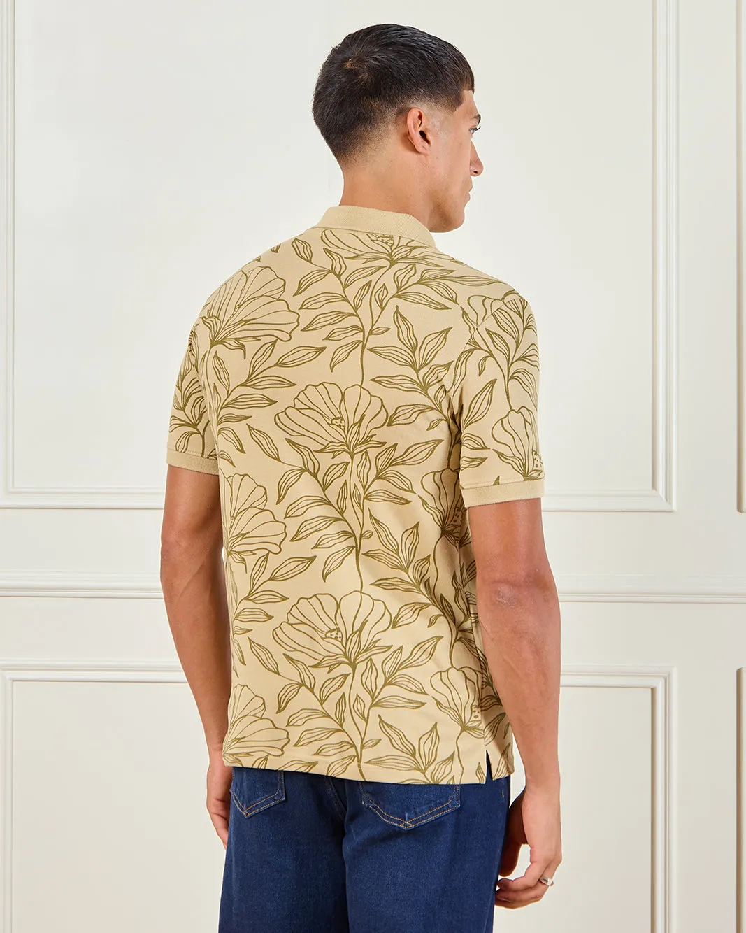 Men Beige Floral Print Polo Shirt sold by Redtag product image thumbnail 3