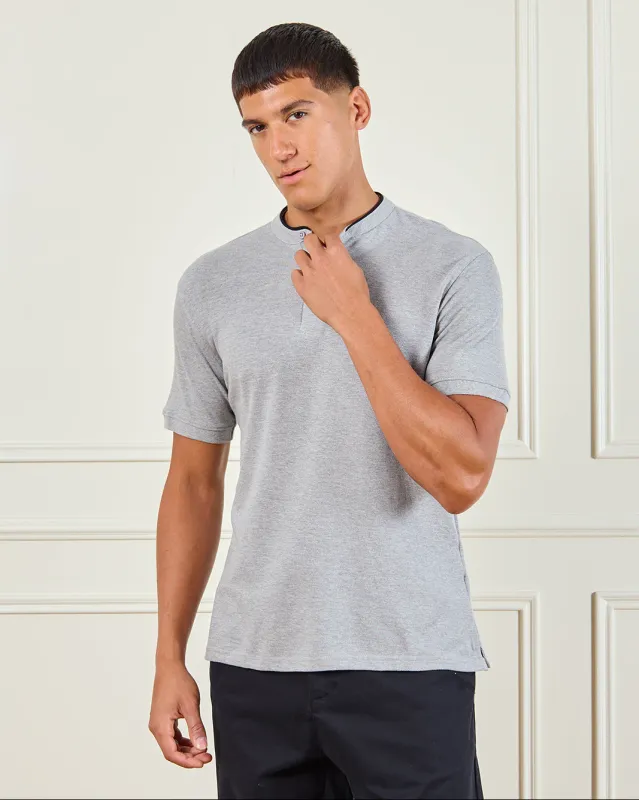 Men Grey Standup Collar Polo Shirt sold by Redtag