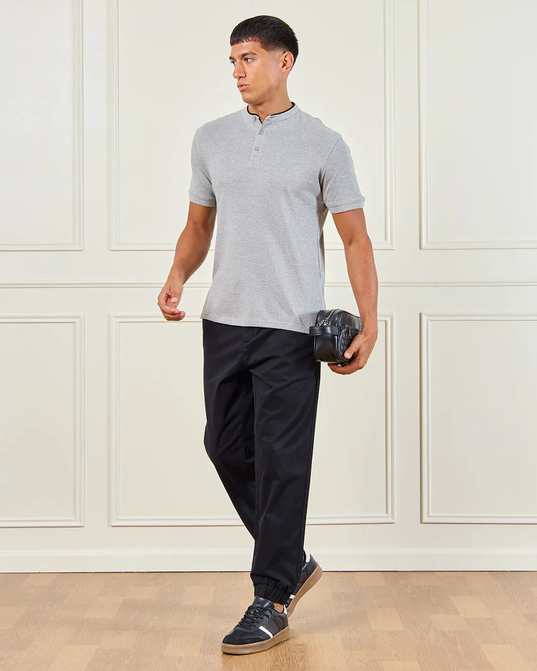 Men Grey Standup Collar Polo Shirt sold by Redtag product image thumbnail 2