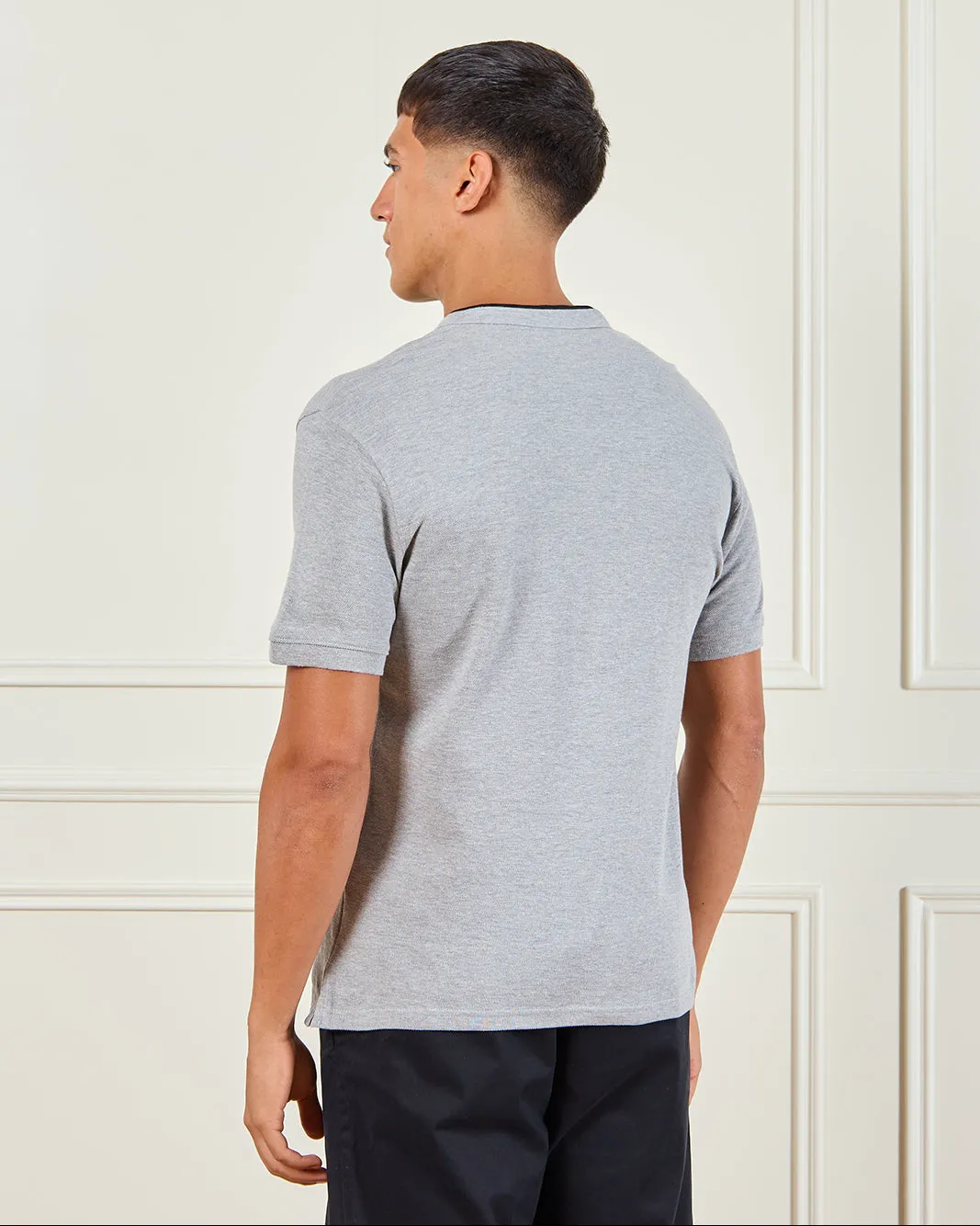 Men Grey Standup Collar Polo Shirt sold by Redtag product image thumbnail 3