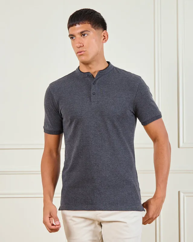Men Black Standup Collar Polo Shirt sold by Redtag