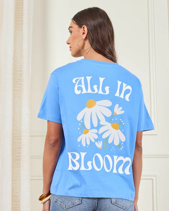 Women Blue Printed Oversized T-Shirt sold by Redtag