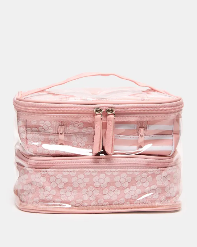 Women Pink Floral Clear Cosmetic Pouches Set sold by Redtag