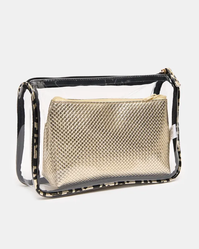 Women Black & Gold 2-Piece Transparent Cosmetic Bag Set sold by Redtag