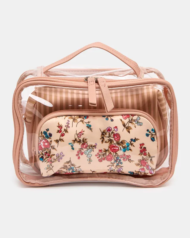 Women Peach 3-Piece Floral Cosmetic Bag Set sold by Redtag