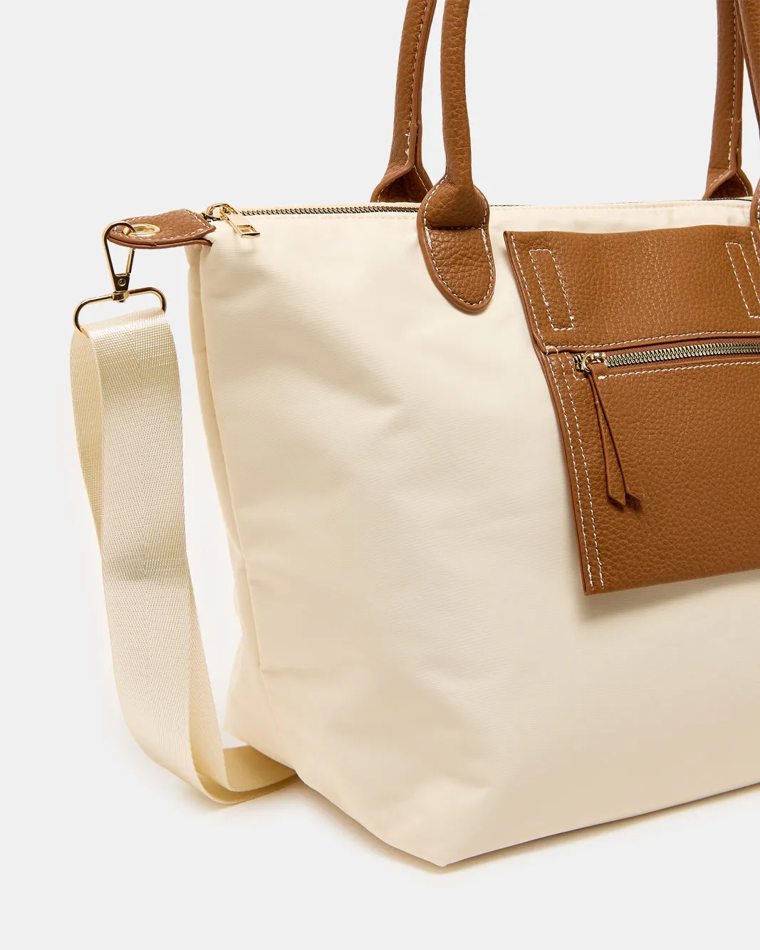 Women Beige Tote Bag with Brown Handles and Front Pocket sold by Redtag product image thumbnail 2