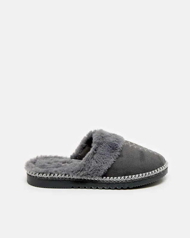 Women Grey Stitched Closed Toe Slipper sold by Redtag