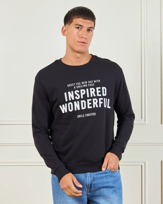 Men Black Printed Sweatshirt sold by Redtag