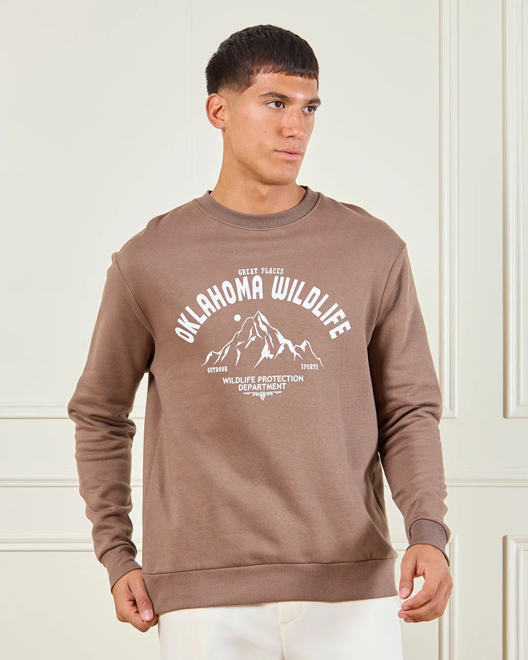 Men Brown Printed Sweatshirt sold by Redtag