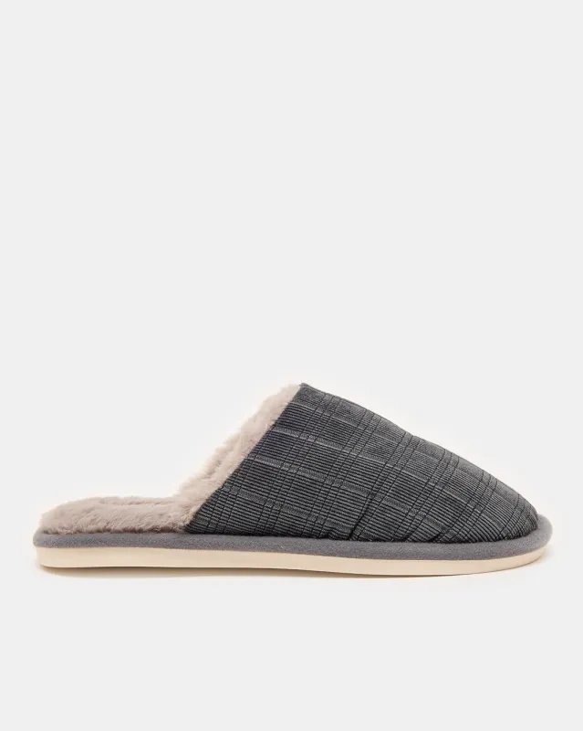 Men Charcoal Textured Fur Slippers sold by Redtag