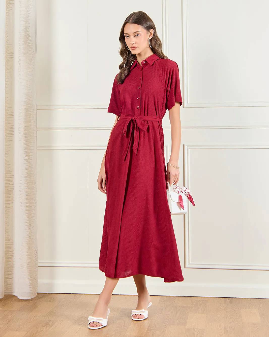 Women Burgundy Casual Dress sold by Redtag product image thumbnail 4