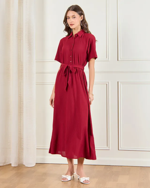 Women Burgundy Casual Dress sold by Redtag