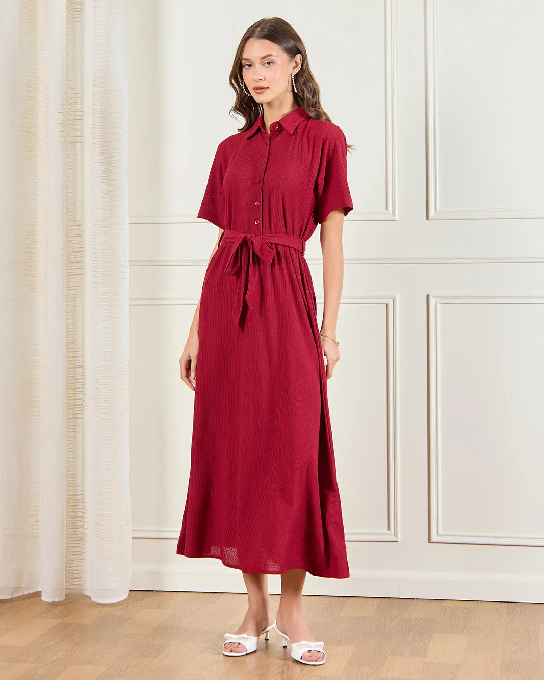 Women Burgundy Casual Dress sold by Redtag