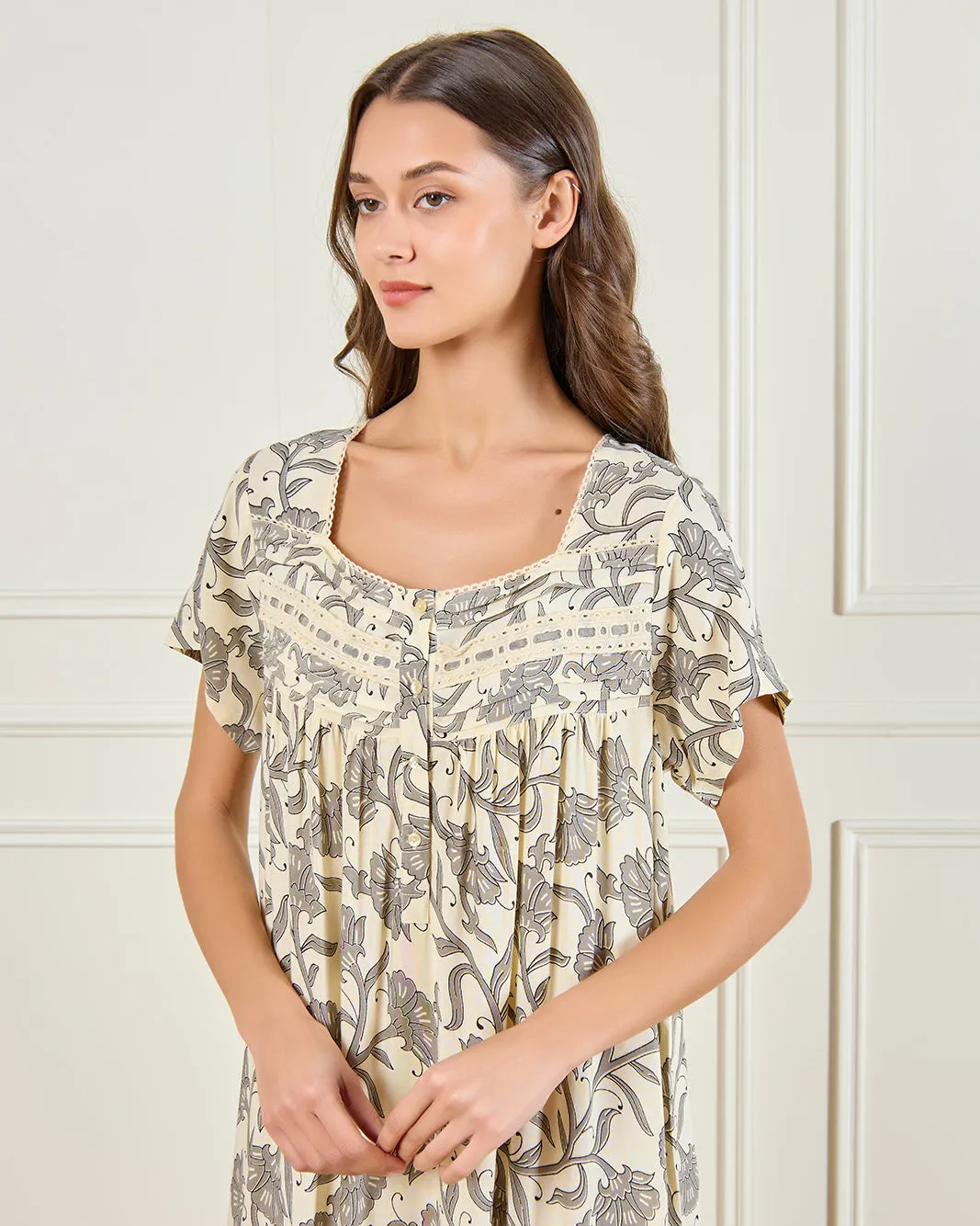 Women Beige Floral Nightgown with Short Sleeve sold by Redtag product image thumbnail 2