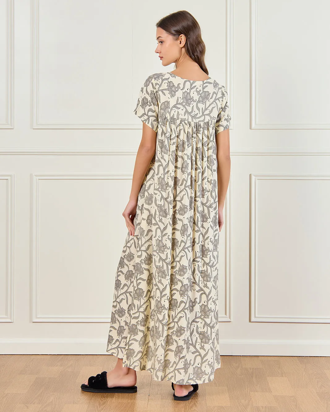 Women Beige Floral Nightgown with Short Sleeve sold by Redtag product image thumbnail 3