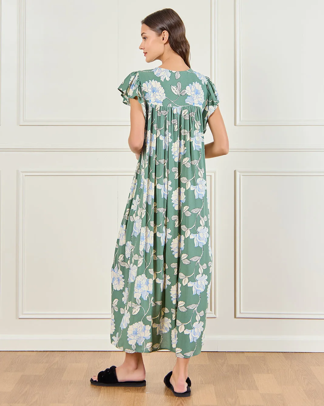 Women Green Floral Ruffle Sleeve Nightgown sold by Redtag product image thumbnail 3