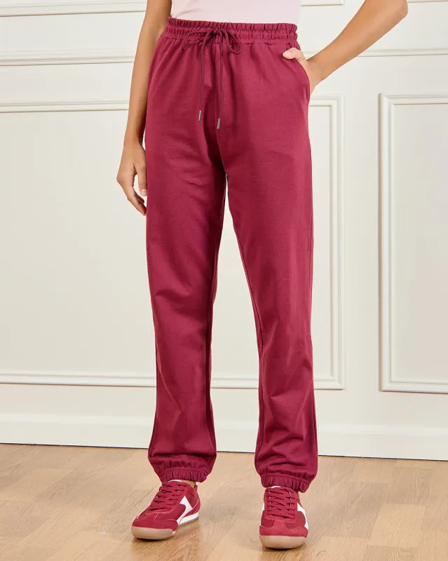 Women Burgundy Basic Jogger sold by Redtag