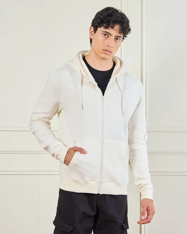 Men Ivory Basic Zip Thru Hoodie Sweatshirt sold by Redtag