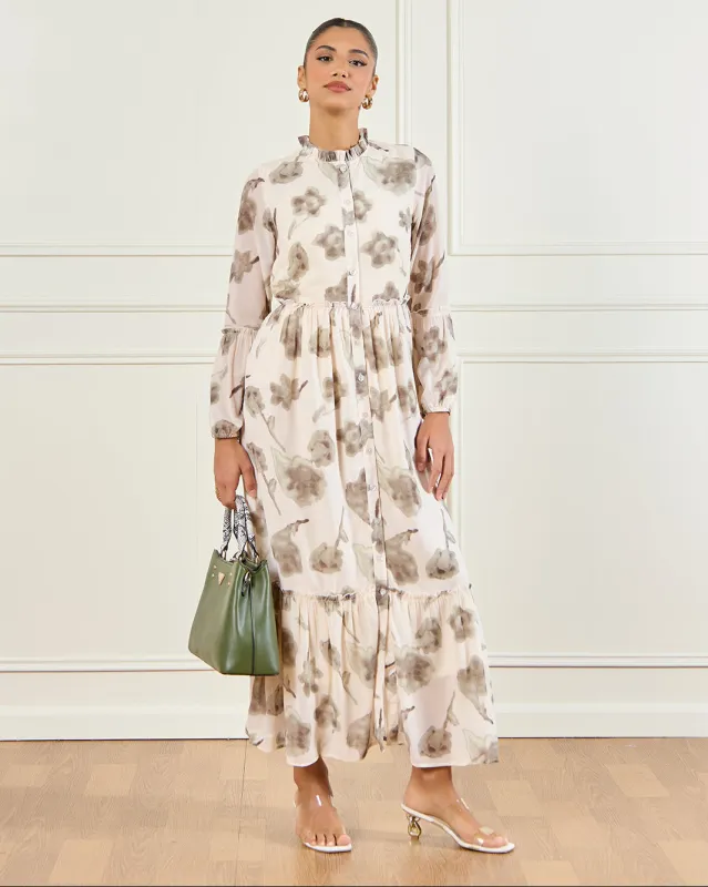 Women Beige Floral Print Casual Dress sold by Redtag
