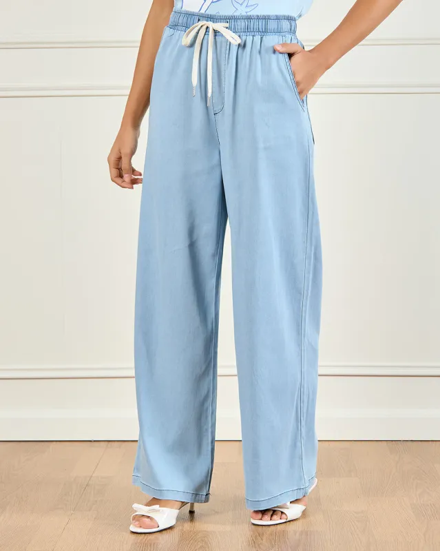 Women Blue Solid Trousers sold by Redtag