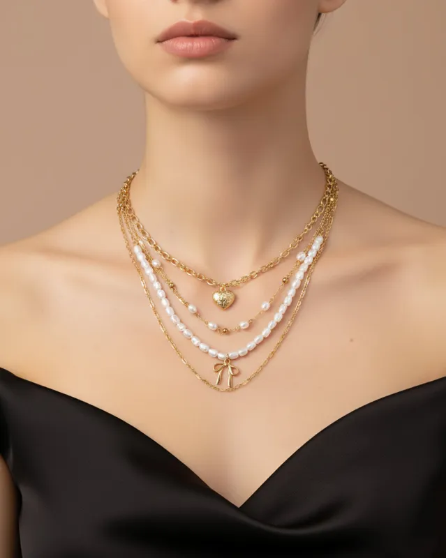 Women Gold Embellished Layered Necklace sold by Redtag