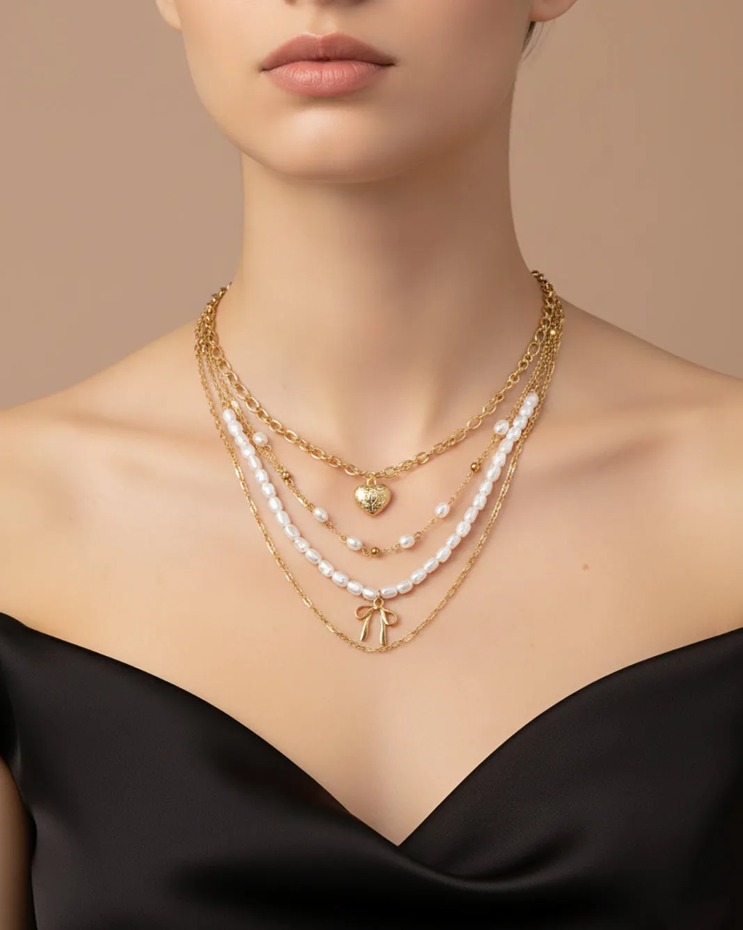 Women Gold Embellished Layered Necklace sold by Redtag