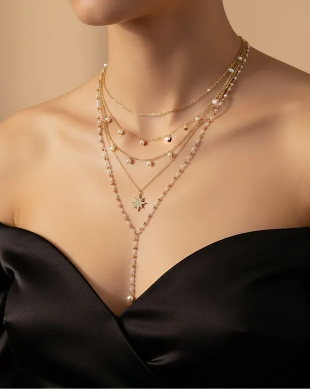 Women Gold Embellished Layered Necklace sold by Redtag