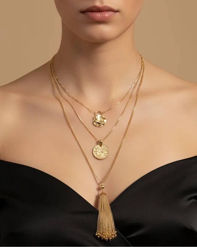 Women Gold Embellished Layered Necklace sold by Redtag