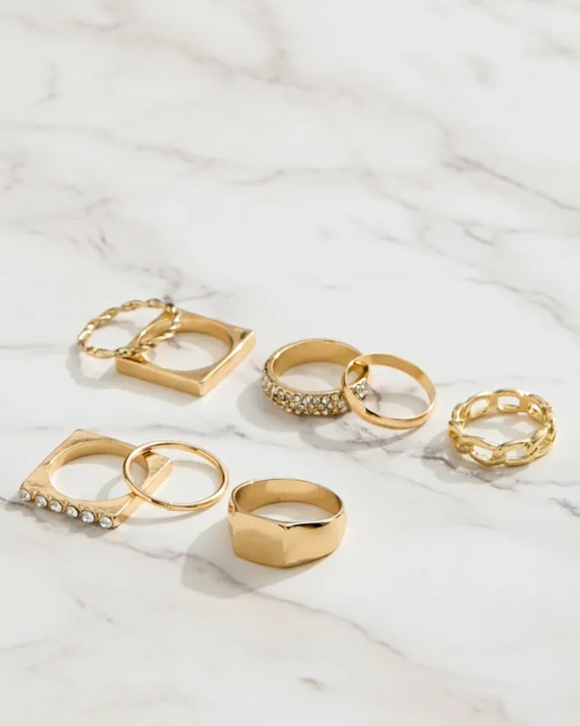 Women Gold Embellished Ring Set (8 Piece) sold by Redtag